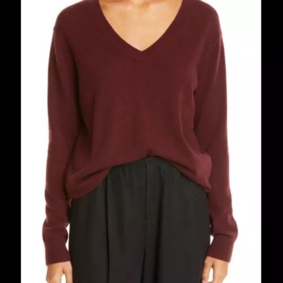 Vince Weekend V-Neck 100% Cashmere Sweater plum wine burgundy XS - Picture 1 of 8